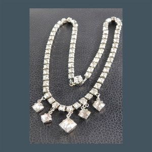 Vintage Rhinestone Five Tier 15 Inch Diamond Cut ICE Choker Necklace